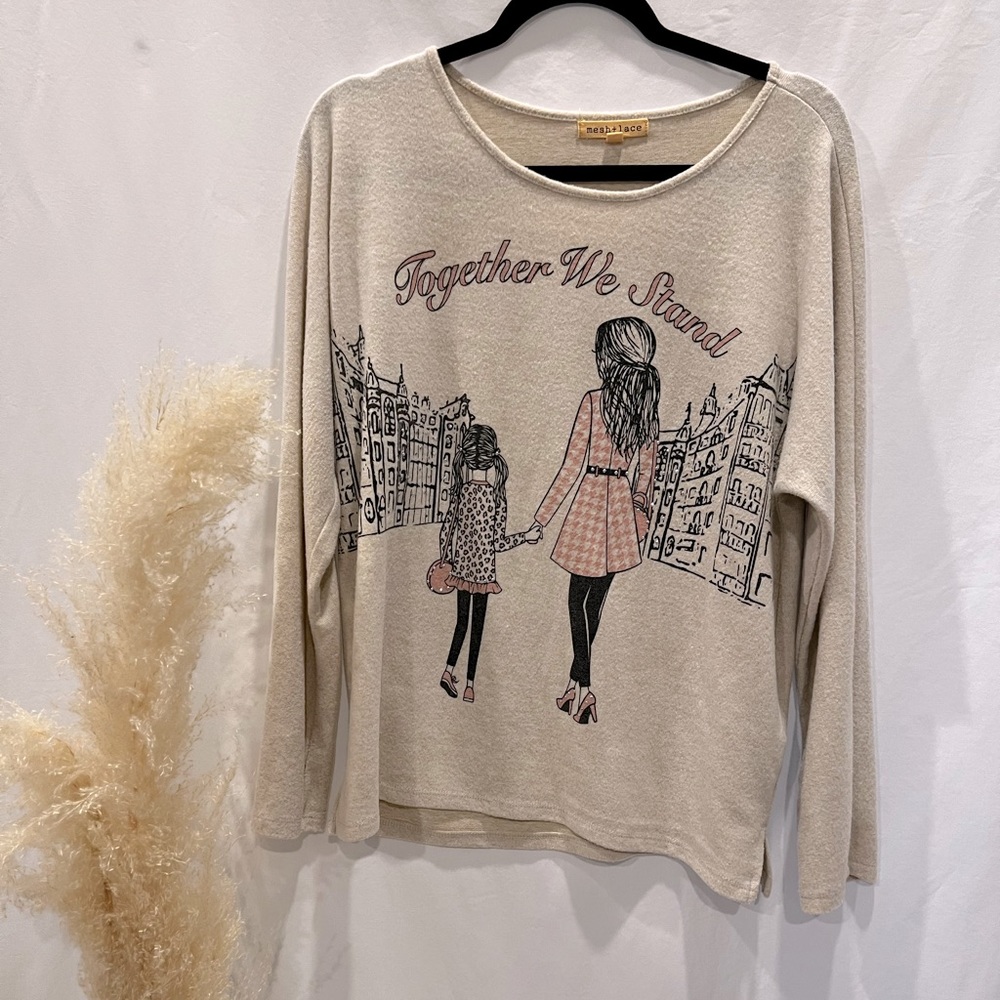 mesh + lace XL Mom and Daughter “Together We Stand” long sleeve sweater